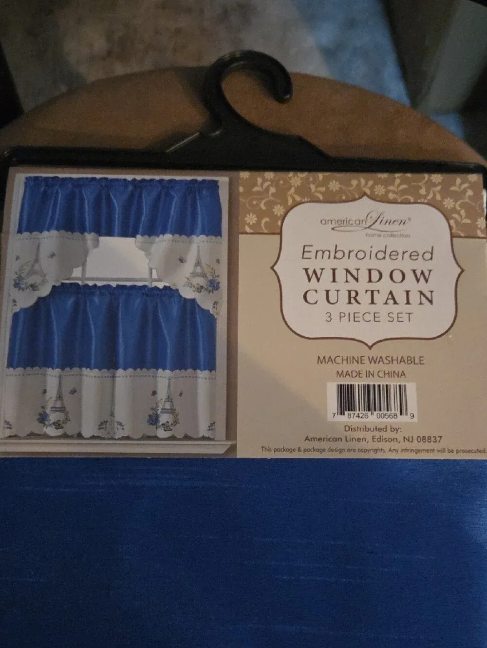 Blue Embroidered Window Curtain Set